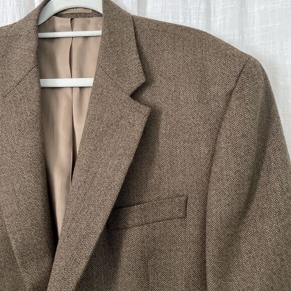 Izod Brown 100% Lambswool Herringbone 2 Button Satin Lined Blazer Sport Coat 44L - Picture 6 of 10